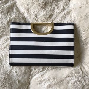 Navy Blue & White Striped Clutch